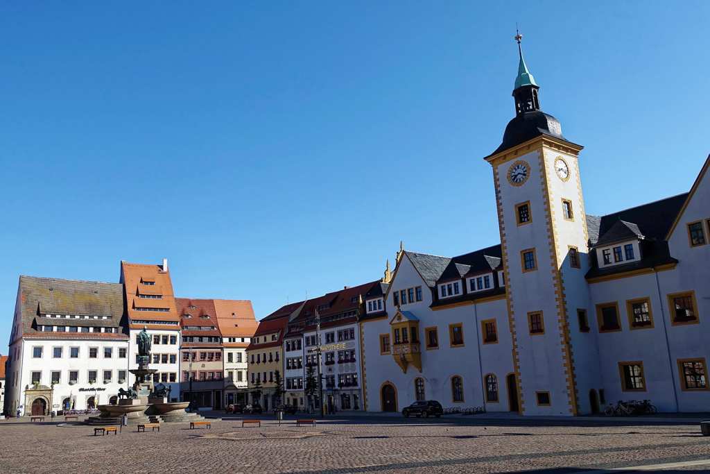 Marktplatz von Freiberg im Erzgebirge