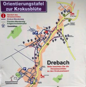 Karte der blühenden Krokuswiesen in Drebach im Erzgebirge