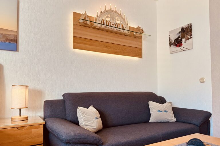 Gemütliches Sofa im Wohnbereich der Ferienwohnung Geyer